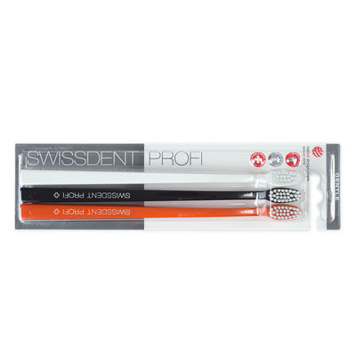 SWISSDENT PROFI GENTLE Toothbrush Triopack EXTRA-SOFT (white, black, orange)