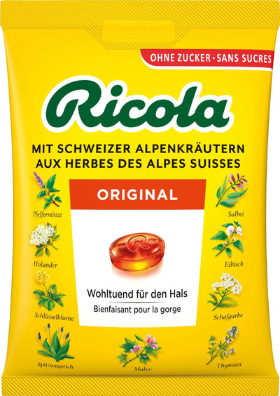 Ricola Original Lozenges, cough and sore throat herbal lozenges without sugar, with stevia, 125 g.