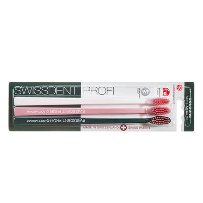SWISSDENT PROFI COLOURS Toothbrush Triopack SOFT-MEDIUM (light rose, rose, dark green)
