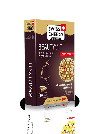 Swiss Energy, BEAUTYVIT complex for youth and beauty with vitamins A, C, E + Zn + Se + CoQ10 + Biotin, 30 sustained-release capsules  blister