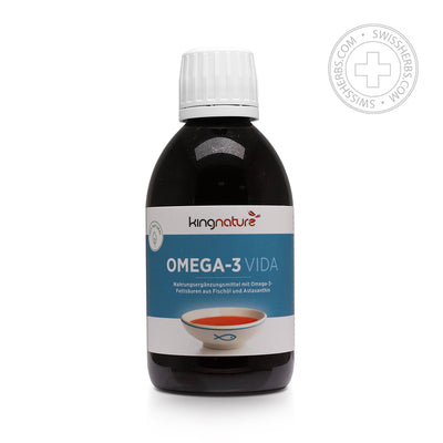Kingnature Omega-3 Vida fiskolja med hög koncentration av Omega-3 fettsyror för hjärna, ögon och hjärta, 250 ml.