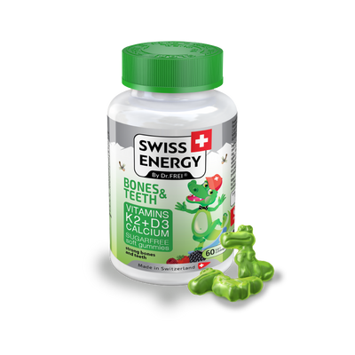 Swiss Energy, knogler og tænder, vitamin K2 + vitamin D3 + calcium, 60 bløde gummier