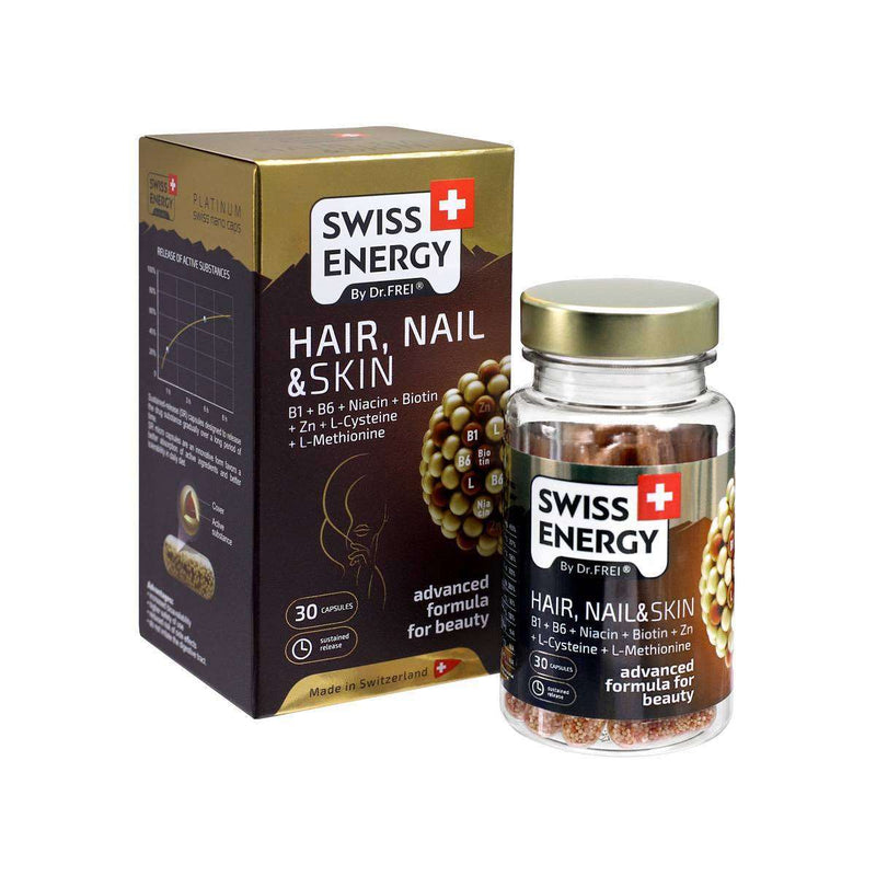 Swiss Energy, HAIR, NAIL & SKIN, vitamins and minerals for hair, nails and skin, 30 sustained-release capsules