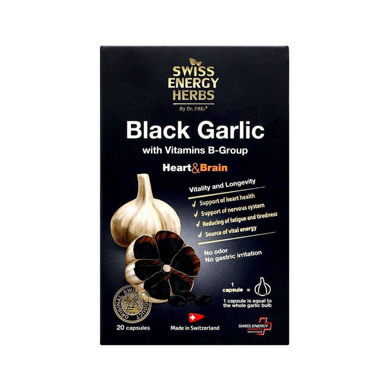 Swiss Energy Herbs, Black Garlic extract with Vitamin B, 20 capsules