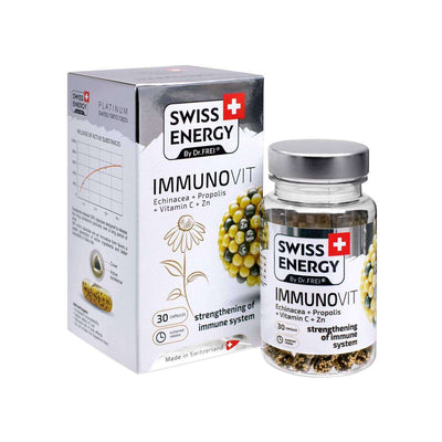 Swiss Energy, IMMUNOVIT Echinacea + Propolis + Vitamin C + Zn to enhance immunity, 30 sustained-release capsules