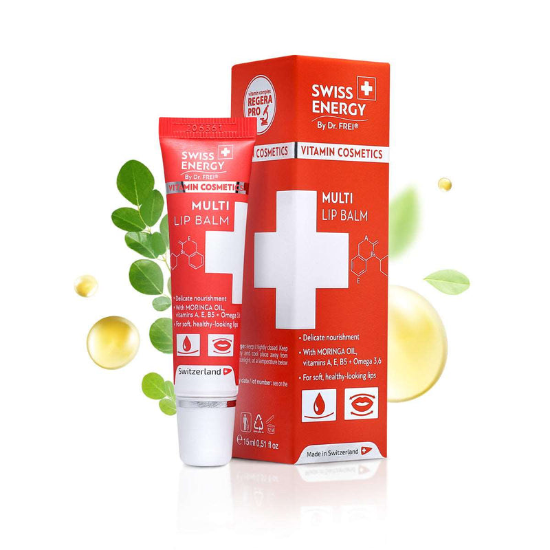 Swiss Energy, Multi lip balm. Lip balm with moringa oil + vitamins A, B5 + omega 3-6, 15ml.
