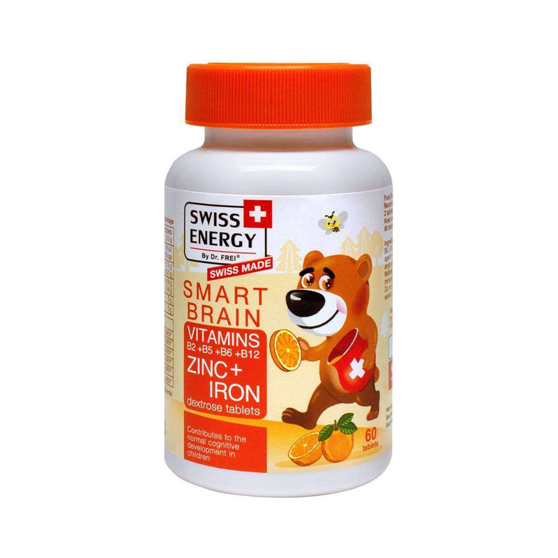 Swiss Energy, SMART BRAIN, Kids vitamin B complex + zinc and iron, 60 tablets dextrose