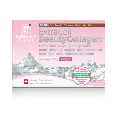 Complesso di vitamine e collagene Swiss Alp Health Extra Cell per pelle, capelli e unghie, gusto cioccolato