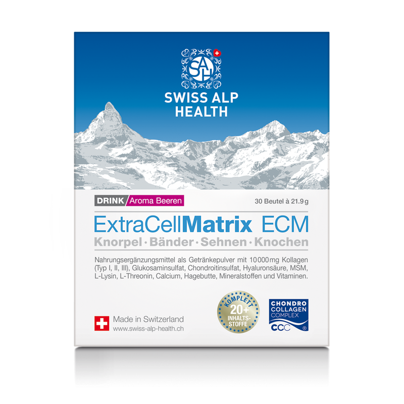 Swiss Alp Health Extra Cell Matrix ECM vitamin complex with protein for muscles and energy, 10 sachets with raspberry flavor