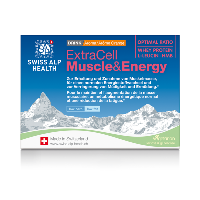 Complesso vitaminico Swiss Alp Health Extra Cell Muscle & Energy con proteine per muscoli ed energia, 10 bustine al gusto di arancia