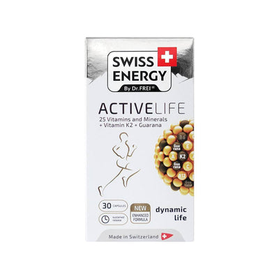 Swiss Energy, ACTIVELIFE 25 vitaminer och mineraler + vitamin K2 + guarana, 30 kapslar med fördröjd frisättning