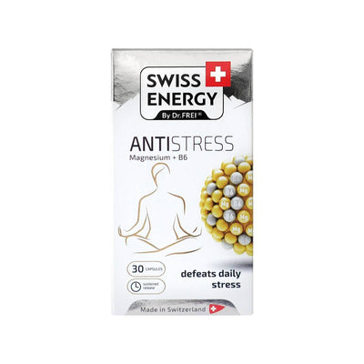 Swiss Energy, ANTISTRESS magnesium + B6 anti-stress vitaminkomplex, 30 kapslar med fördröjd frisättning