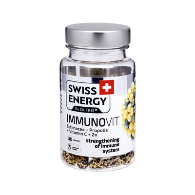 Swiss Energy, IMMUNOVIT Echinacea + Propolis + Vitamin C + Zn för att förbättra immuniteten, 30 kapslar med fördröjd frisättning