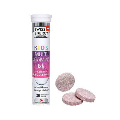 Swiss Energy, kids multivitamins + calcium, strawberry flavor, 20 effervescent tablets