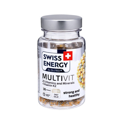 Swiss Energy, MULTIVIT 25 vitaminer og mineraler + K2, 30 depotkapsler