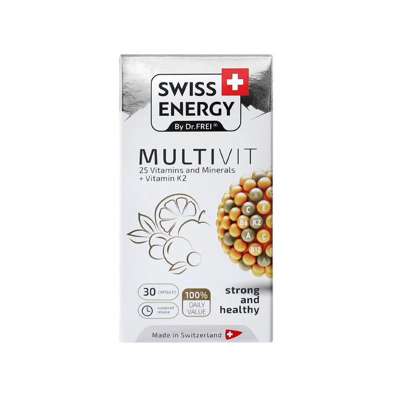 Swiss Energy, MULTIVIT 25 vitaminer och mineraler + K2, 30 kapslar med fördröjd frisättning