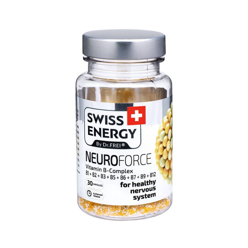Swiss Energy, NEUROFORCE витамин B-комплекс за здрава нервна система, 30 капсули с продължително освобождаване