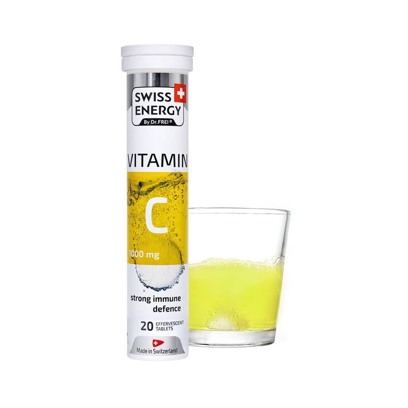 Swiss Energy, Витамин C 1000 mg с вкус на лимон, силна имунна защита, 20 ефервесцентни таблетки