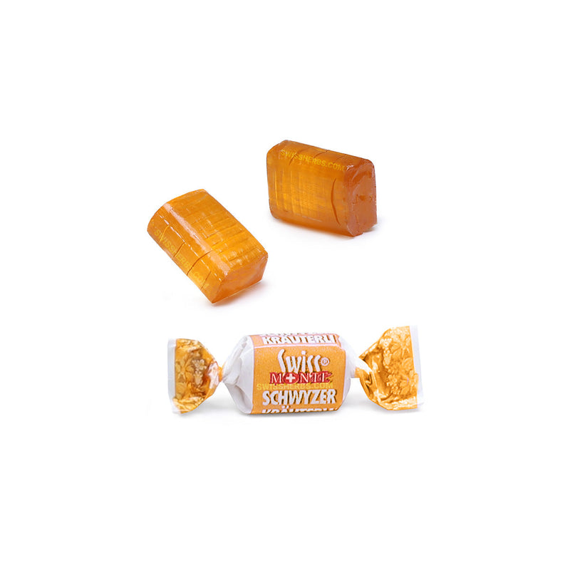 Swiss Monte - SCHWYZER KRÄUTERLI, 기침 및 인후통 허브 사탕, 갈매나무속-오렌지 맛, 200g.