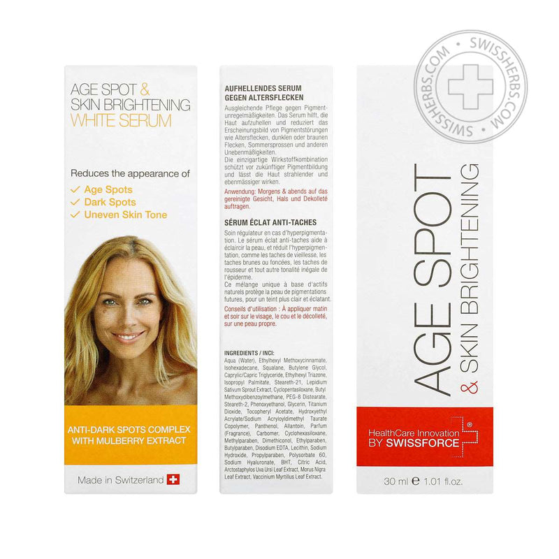 Swissforce face and neck skin brightening serum against age spots, 30 ml.