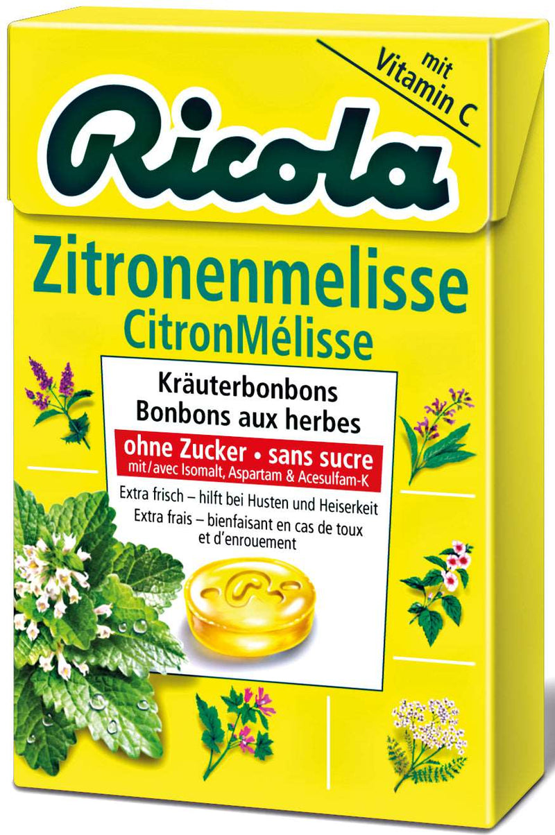 Ricola Lemon Balm Lozenges, cough and sore throat herbal lozenges without sugar, box 50 g.