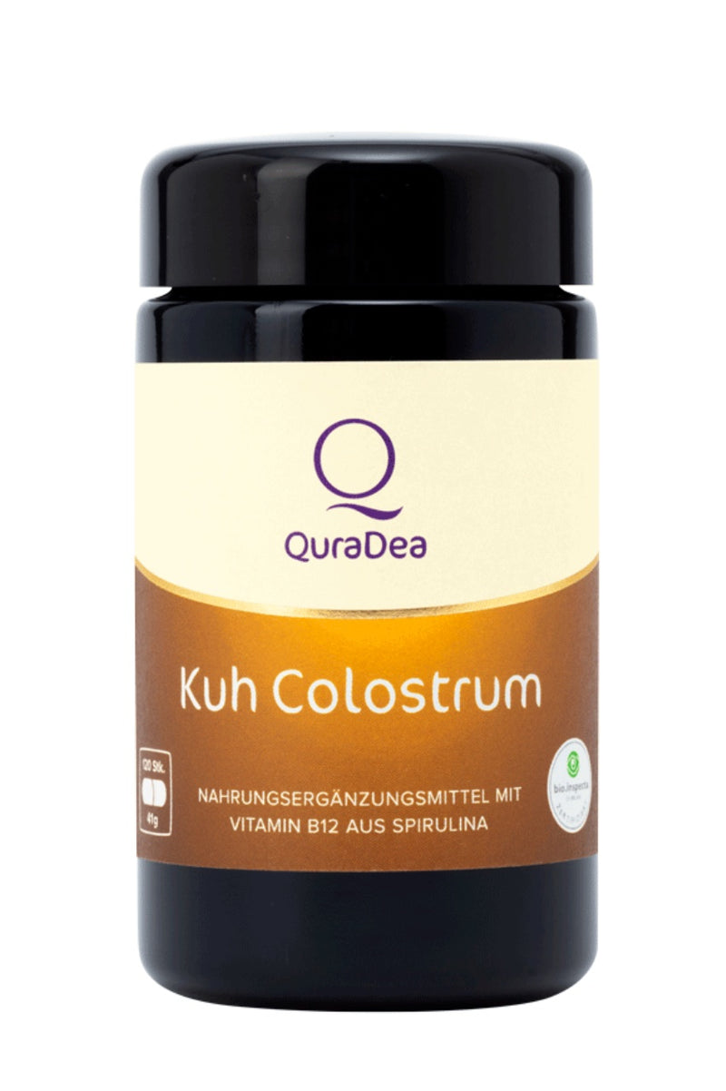 QuraDea Bio Cow Colostrum probiotika baserad på kokolostrum med spirulina, 120 kapslar