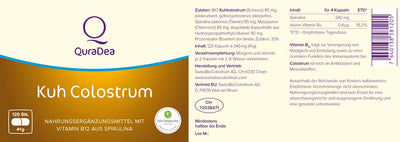 QuraDea Bio Cow Colostrum probiotika baserad på kokolostrum med spirulina, 120 kapslar