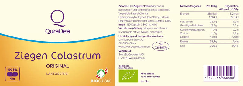 QuraDea Organic goat colostrum probiotics based on goat colostrum 120 capsules