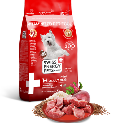 SWISS ENERGY PETS MINI ADULT DOG Lamb & Rice Sensitive Dinner 1.0kg