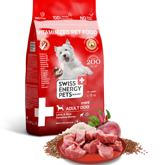 SWISS ENERGY PETS MINI ADULT DOG Agnello & Riso Sensitive Dinner 1,0 kg