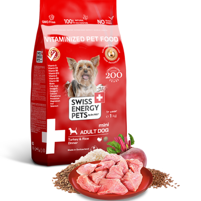 SWISS ENERGY PETS MINI ADULT DOG Pute & Reis Abendessen 1,0 kg