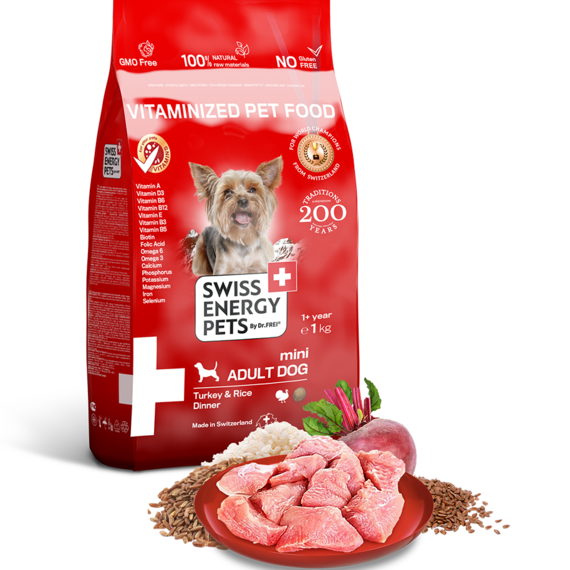 SWISS ENERGY PETS MINI ADULT DOG Pute & Reis Abendessen 1,0 kg