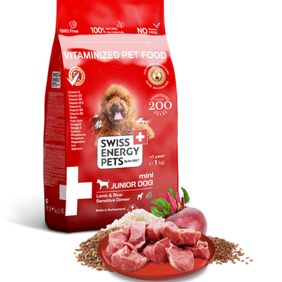 SWISS ENERGY PETS MINI JUNIOR DOG Lamb & Rice Sensitive Dinner 1,0kg