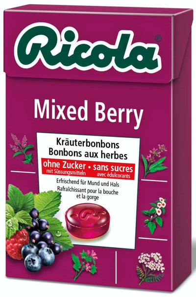 Ricola Mixed-Berry Lozenges, cough and sore throat herbal lozenges without sugar, box 50 g.